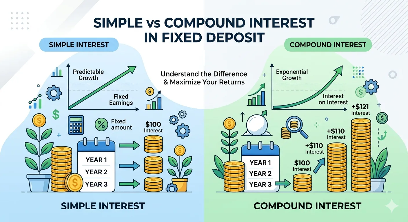 Simple vs compound interest comparison for fixed deposit returns