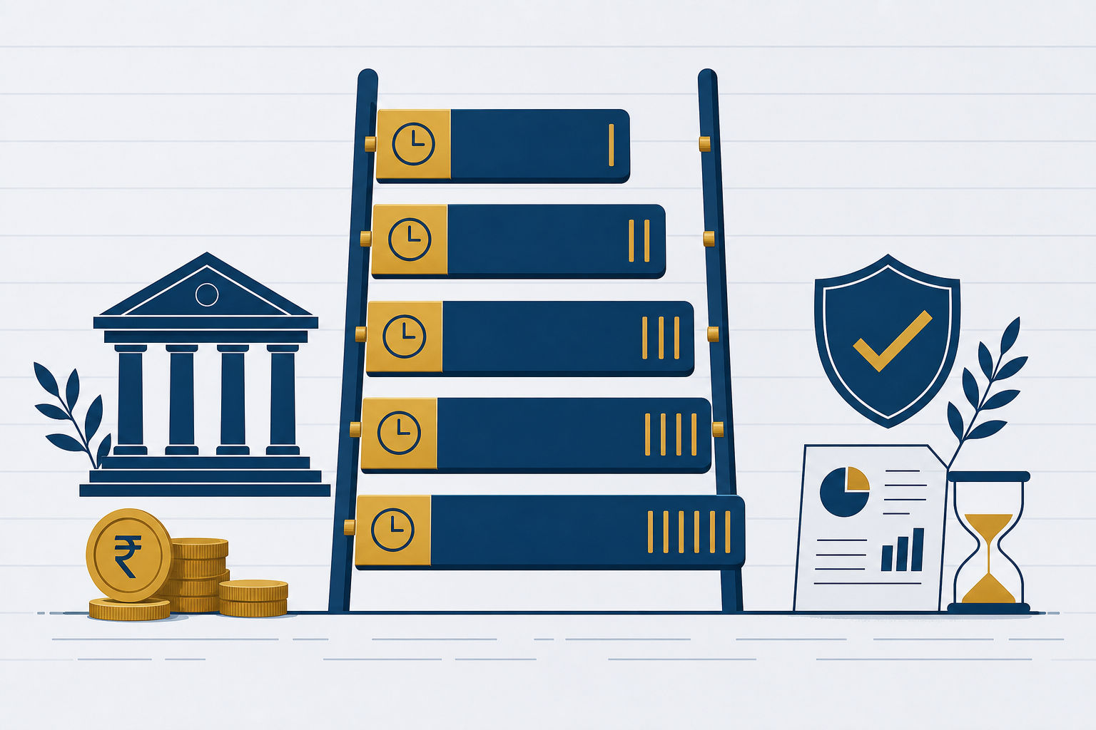 FD laddering concept with staggered fixed deposit tenures shown as ladder rungs