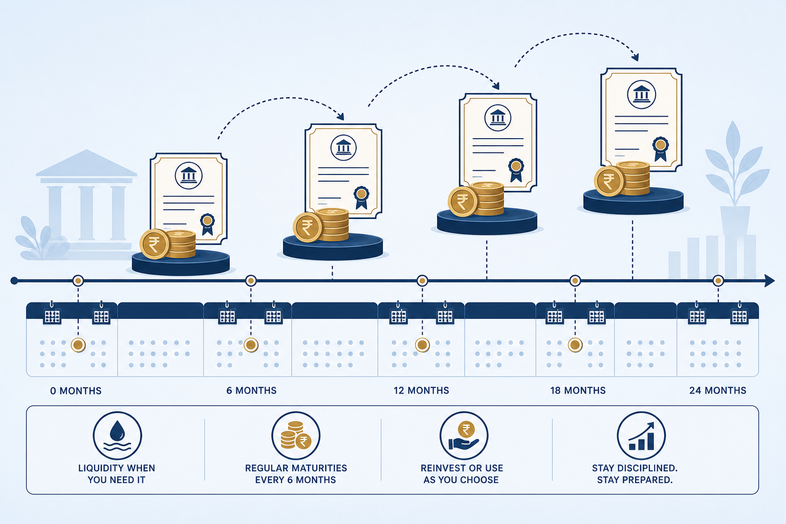 Timeline showing staggered FD maturity dates across years