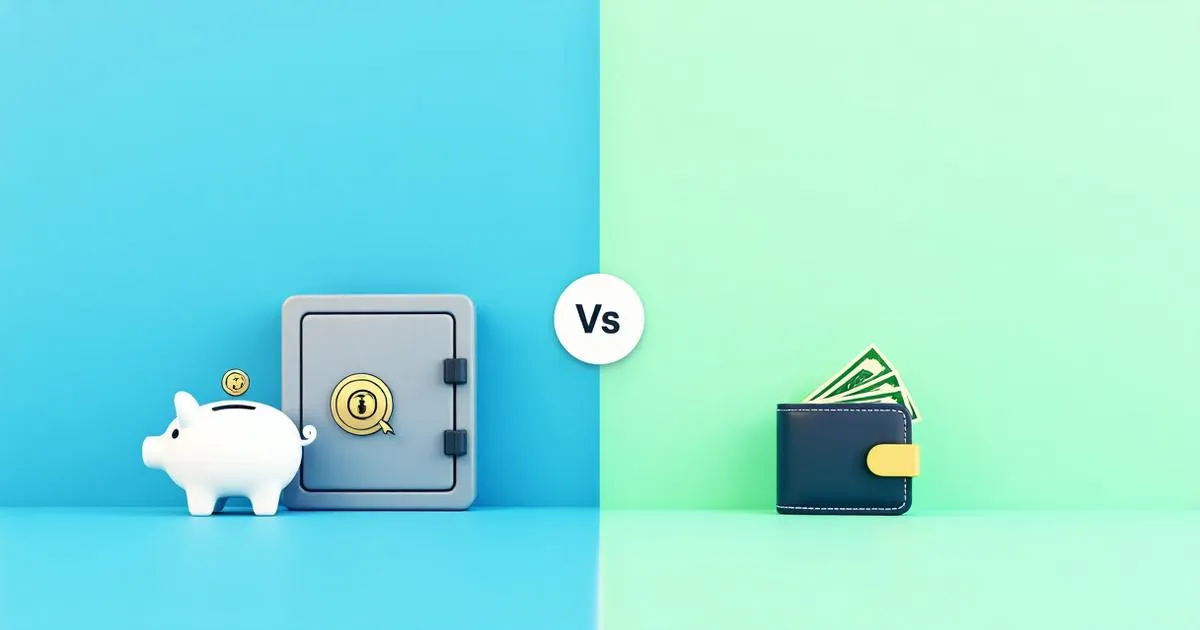 Fixed Deposit vs Savings Account comparison illustration showing vault and wallet
