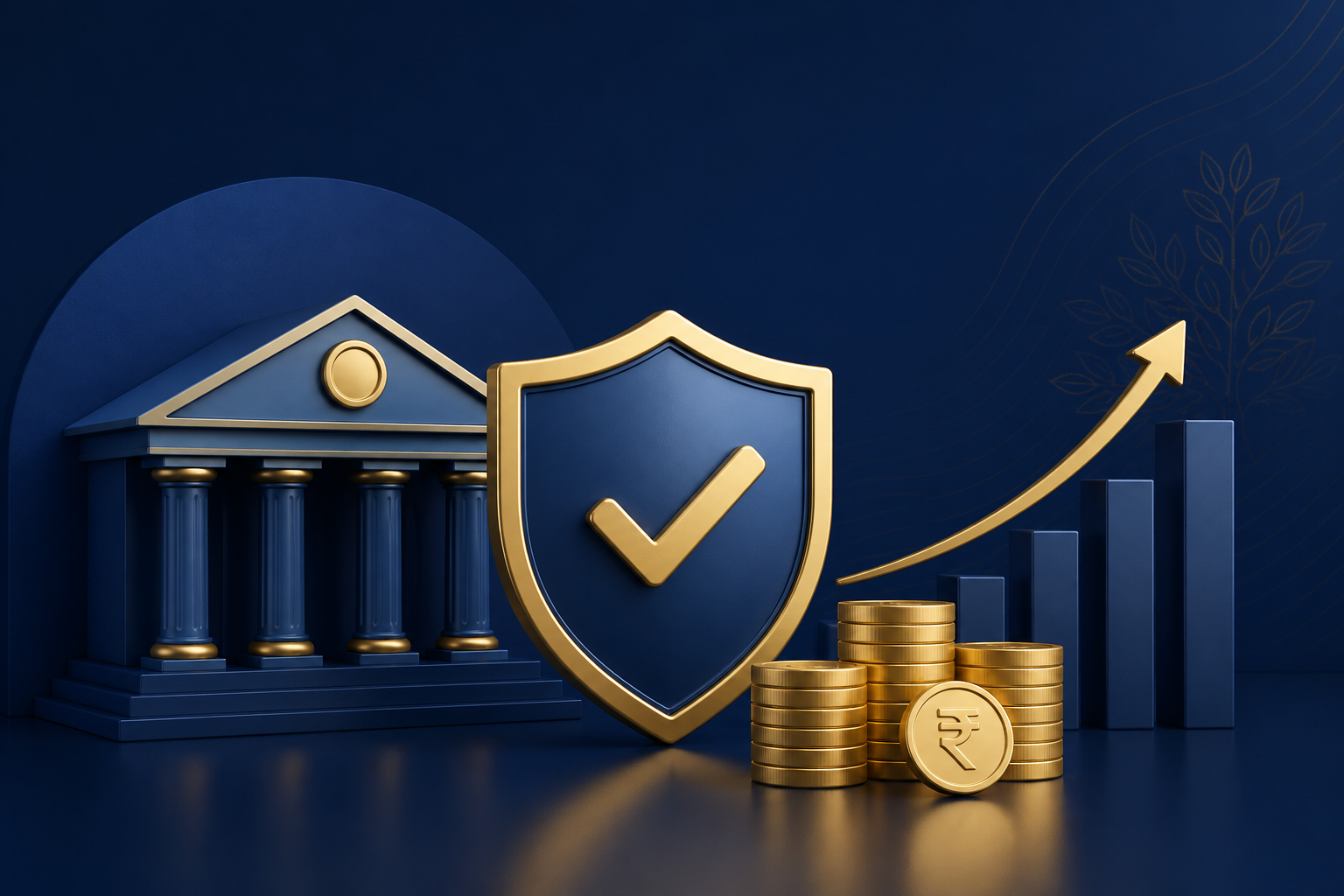 Safe fixed deposit investment illustration highlighting stable returns, low risk, and bank-backed savings